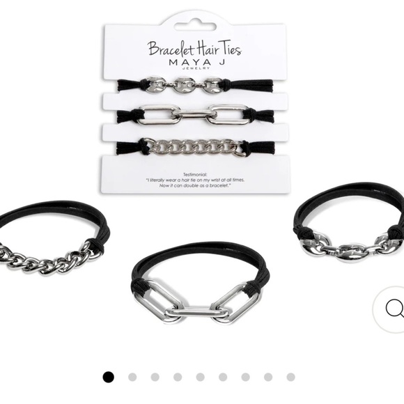 NWT Bracelet Hair Ties - White Chain Links with Black Cord Maya J Jewelry - Picture 1 of 5